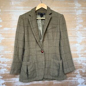 Ralph Lauren Black Label Cashmere Alpaca Plaid Blazer Preppy Equestrian Womens 4